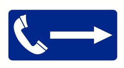 Telefoon met pijl naar rechts sticker, blauw wit 200 x 75 mm