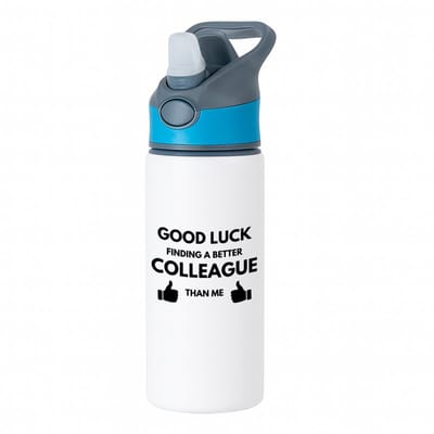 Hacebo® - Good luck finding waterfles met rietje blauw - Collega - succes - werk - afscheidscadeau - verjaardagscadeau - kado - water fles - 650ML