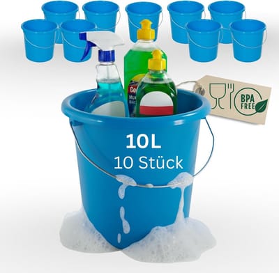 10x Stevige 10 Liter Emmer Blauw met Maatstreep - Multifunctionele Schoonmaakemmer voor Huis en Tuin