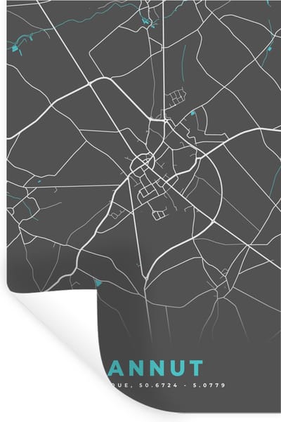 Muurstickers - Sticker Folie - Stadskaart – Grijs - Kaart – Hannut – België – Plattegrond - 20x30 cm - Plakfolie - Muurstickers Kinderkamer - Zelfklevend Behang - Zelfklevend behangpapier - Stickerfolie