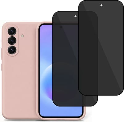 Technow hoesje + 2x Privé Screenprotector geschikt voor Samsung Galaxy A37 – Privacy Tempered Glass - Back Case - Cover - Roze