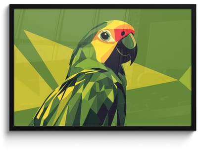 Poster in lijst - Fotolijst 90x60 cm - Posters - Papegaai - Groen - Snavel - Abstract - Posterlijst zwart - Decoratie - Wanddecoratie woonkamer - Muurdecoratie slaapkamer