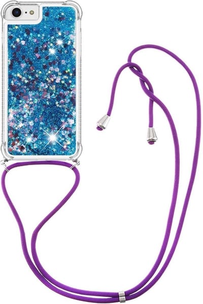 Coverup Hoesje - Geschikt voor iPhone SE (2022/2020), iPhone 8 / 7 Hoesje - Coverup Liquid Glitter Back Cover met Koord - Blauw