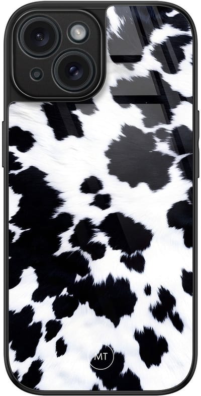 Hoesje geschikt voor iPhone 15 - Koeienprint - Luxe Hard Case - Print - Zwart, Wit - Mooie Telefoonhoesjes