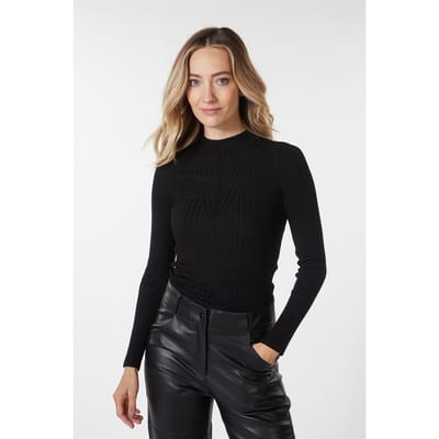 EsQualo Sweater Top Fancy Rib Basic Knit Black Maat: XXL | Sweaters Outlet | Dames | Zwart