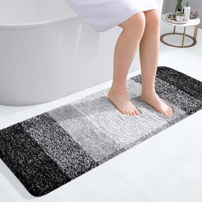 Zacht badkamertapijt, 40 x 120 cm, antislip, wasbaar, badmat, hoogpolig, badmat, microvezel, absorberend, zwart