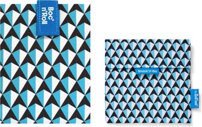 Boc’n’Roll - Snack'n'Go Voordeelset Tiles Blauw - Herbruikbaar Boterhamzakje en Snackverpakking - Sluiting met klittenband - BPA-vrij - Waterdichte binnenlaag - Wasbaar tot 60°C