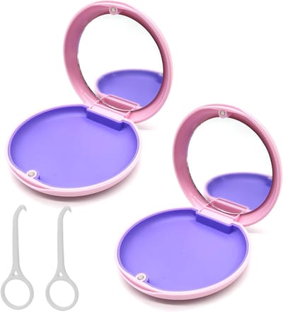 Draagbare Beugelhouders met Spiegel, 2 Stuks voor Orthodontische Apparaten, Inclusief Verwijdertool en Opbergdoos (Roze)