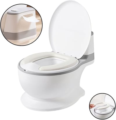 Plaspotje peuter met zachte zitting & anti-slip – Kinder potje met uitneembare emmer en toiletrolhouder – WC trainer grijs