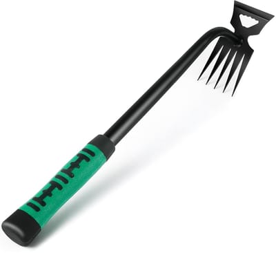 Onkruidverwijderaar met Rubberen Handvat en Efficiënte Onkruidverwijdering - Tuinieren Handontwortelgereedschap, Roestvrijstaal, 5 Tanden - 38cm lengte - Wortelwieder