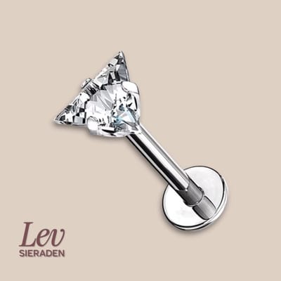 Lev Sieraden - 1.2 x 8 mm Titanium Push Pin Labret met 3 mm trillion zirkonia - Zilver kleurig - Zirkonia - Chaton - neuspiercing - tragus piercing - lippiercing - tragus piercing - Oor piercing - Helix - antie alergie nikkelvrij Piercing