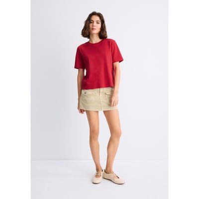Stradivarius B01 Basic T-shirt regular fit heavy weight  Donkerrood M