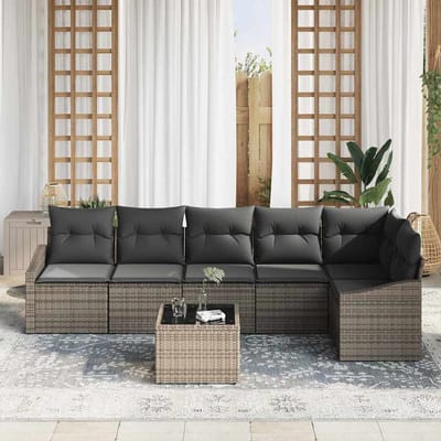 vidaXL Tuinbank Set met kussen met opslag 7 pcs Lichtgrijs poly rattan