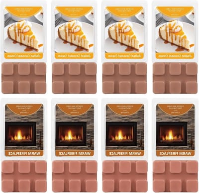 Geuroptionele Wasblokjes voor Geurbranders, Zout Karamel Crème en Warme Openhaard Geur, 8 Stuks, Sojawas, Aroma Blokken voor Thuis en Sfeercreatie