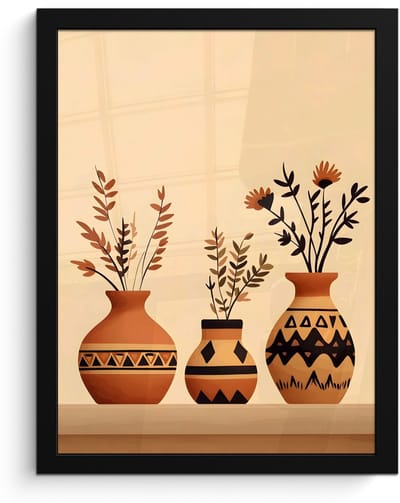 Poster in lijst - Fotolijst 30x40 cm - Posters - Vazen - Bloemen - Bladeren - Minimalistisch - Posterlijst zwart - Decoratie - Wanddecoratie woonkamer - Muurdecoratie slaapkamer