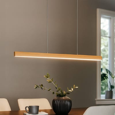 FISCHER & HONSEL LED hanglamp Shine-Wood, lengte 105 cm, eiken/nikkelkleurig