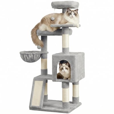 Feandrea - Krabpaal - Kattenboom - Meerdere Niveaus - Met Oprijplaat - 3 Platforms - Huisje - Mand