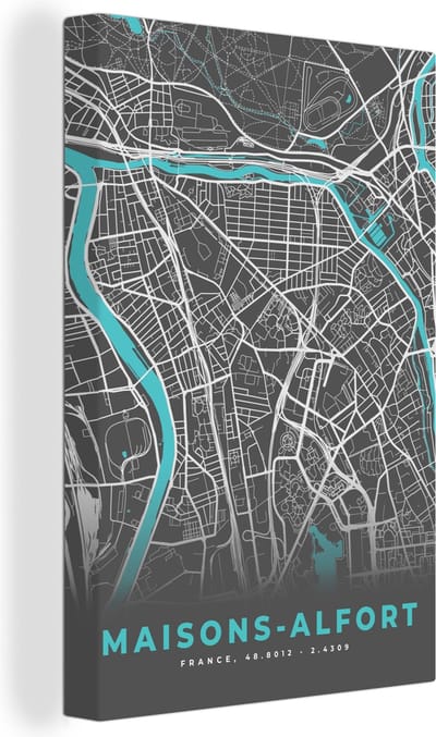 Canvas Schilderij Maisons-Alfort - Frankrijk - Plattegrond - Kaart - Stadskaart - 20x30 cm - Wanddecoratie