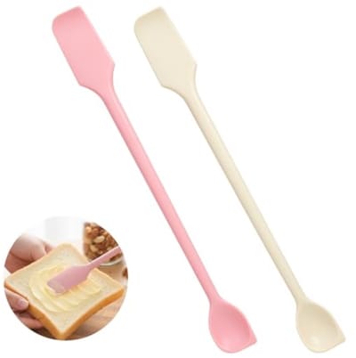 Set van 2 siliconen spatels met dubbele kop - Mini potschrapers voor keuken en cosmetica - 25,7 cm - Vaatwasserbestendig