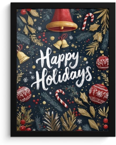 Poster in lijst - Fotolijst 30x40 cm - Posters - Feestelijk - Kerstgroet - Kleurrijk - Posterlijst zwart - Decoratie - Wanddecoratie woonkamer - Muurdecoratie slaapkamer - Kerstversiering - Kerstdecoratie voor binnen - Kerstmis