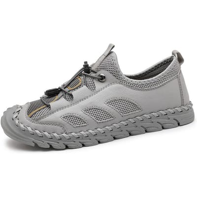 Zomersandalen Heren Nieuwe Modieuze Gesloten Teen Mesh Strand Schoenen Mesh Ademend Zachte Zool Rijschoenen Luie Schoenen 44 grijze kleur