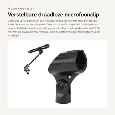 Dailygoods- Microfoonclip Verstelbaar - Draadloze Klem - ABS-Materiaal - 25-30 mm Compatibiliteit - Schokbestendig - Hoekaanpassing - Microfoonklem