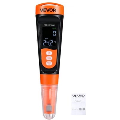 VEVOR TDS-meter, meetbereik 0–9990 ppm, EC/TDS-multiparametermeting, digitale watermeter met automatische tijdregeling, helder roestvrijstalen display, voor het testen van de drinkwaterkwaliteit.