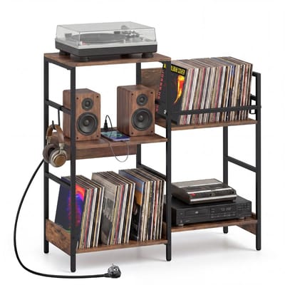 Platenspeler Meubel - LP-kast - Platenspelerkast - Draaitafelstandaard - Platenspelerstandaard - Vintage Displayplank - Bruin