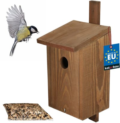KOTARBAU® Nestkast voor Vogels, Hout, 29x17 cm, Bruin, Voederhuis, Vogelhuisje, Nestkastje, Vogelvoer 0.5 kg, Voor Mezen Staren Futterstelle