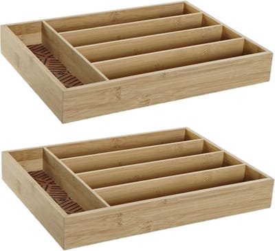 Bamboe houten bestekbak/lade met patroon in de vakken 35.5 x 25.5 x 5 cm - bestekbakken/lades