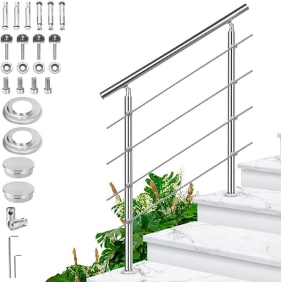 Roestvrijstalen Leuning - Balkon Reling - Veilig Traplopen - Hoek Verstelbaar - 100 cm Lengte - Metaal