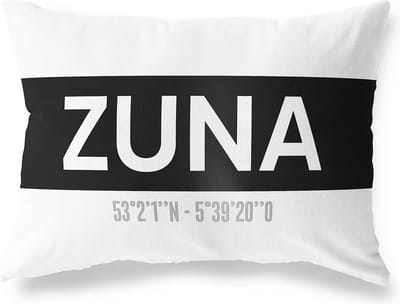 Tuinkussen ZUNA - OVERIJSSEL met coördinaten - Buitenkussen - Bootkussen - Weerbestendig - Jouw Plaats - Studio216 - Modern - Zwart-Wit - 50x30cm