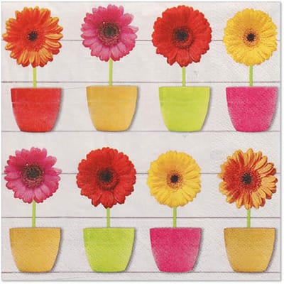 10x 20 Servetten 3-laags 1/4 vouw 33 cm x 33 cm Glowing Gerberas