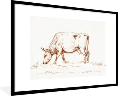 Fotolijst incl. Poster - Grazende stier - schilderij van Jean Bernard - 90x60 cm - Posterlijst