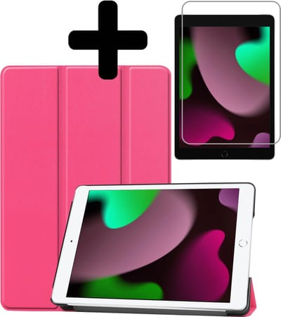 Hoes - Geschikt voor Apple iPad 9 (2021) - 10.2 inch - 9e Generatie - Met Screenprotector - Trifold Bookcase - Hard Cover - Hardcover Book Case - Tablet Hoesje - Roze