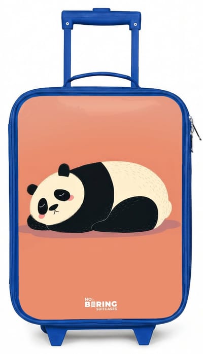 NoBoringSuitcases.com® - Kinderkoffer blauw - Kindertrolley jongen - Panda - Slapen - Oranje - Koffer kind lichtgewicht - Reiskoffer trolley voor kinderen - Koffertje met lichtgevende wieltjes - Rolkoffer