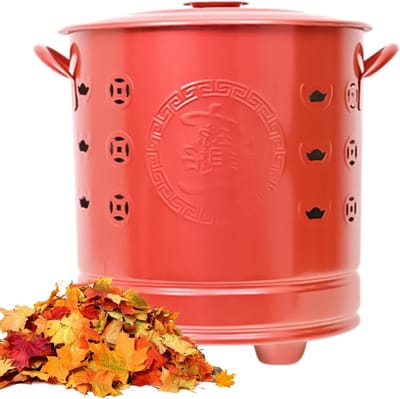Metalen Brandvat - Vuurton Afvalbrander - Tuinafval Verbranden - Geoptimaliseerd Luchtstroomsysteem - 26 x 26 x 29 cm - Rood