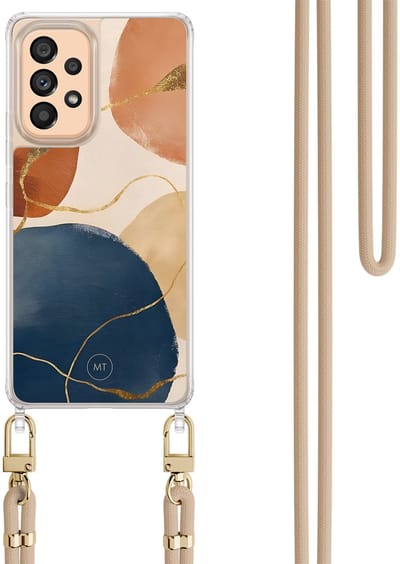 Hoesje met koord geschikt voor Samsung Galaxy A52 5G - Abstract harmony - Inclusief Beige koord - Crossbody beschermhoes - Transparant, Multi - Mooie Telefoonhoesjes
