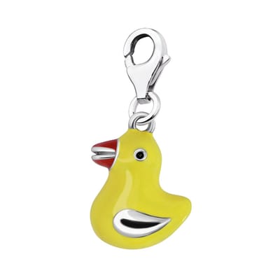 Quiges – 925 - Zilver – Charm - Bedel - Hanger - 3D Geel Bad Eendje - met – sterling - zilver - karabijnslot - geschikt - voor - Bedelarmband HC299