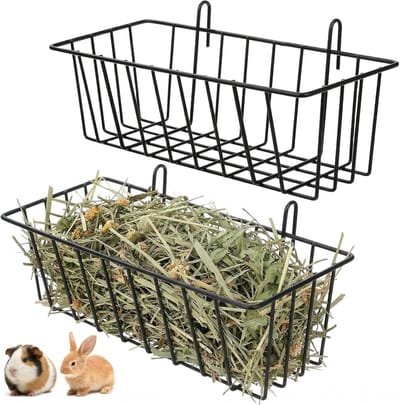 2-delige konijnen hooi voederbak voor cavia's en kleine dieren met stevige metalen frame en haak, ideaal voor hooiopslag en voeding