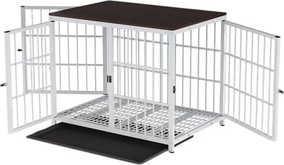 Zware Hondenkennel - Voor Huisdieren - Metalen Hondenkrat met Houten Meubelstijl - Hondenbench - Wit - 78cm
