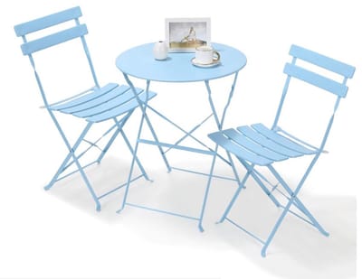 JOYNEXTBUY - Tuinset - 3-delige stalen tafel & stoelen - Tuinmeubilair - Bistroset - Balkonset - Opvouwbaar - Tuintafel set - Blauw