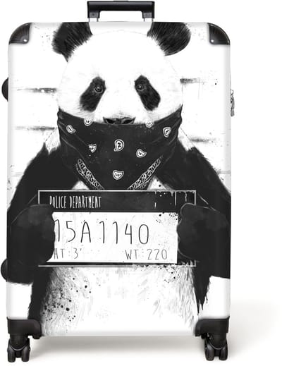 NoBoringSuitcases.com® - Koffer groot - Reiskoffer lichtgewicht - Panda - Crimineel - Doek - Dieren - Rolkoffer met 4 wielen - Grote trolley XL - 98 liter bagage