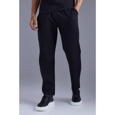 Elastische taille, taps toelopende, geplooide broek | Black | Size XS