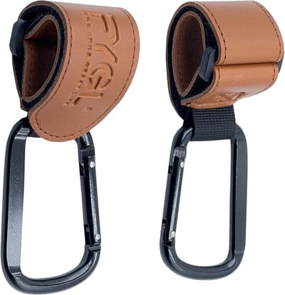 Kinderwagenhaken - Universele Clips - Onderweg Boodschappen - Verstelbaar PU-Leer - 25cm - Bruin