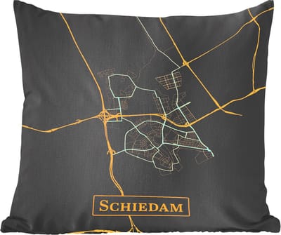 Sierkussens - Kussentjes Woonkamer - 60x60 cm - Stadskaart - Schiedam - Goud - Zwart