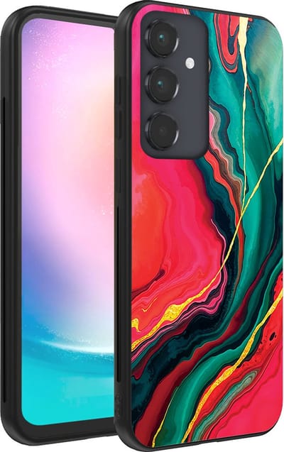 Smartphonica Telefoonhoesje Geschikt voor Samsung Galaxy A24 4G met Rood Groen Marmer Opdruk - TPU Backcover Case Red Green Marble Design geschikt voor Samsung Galaxy A24 4G