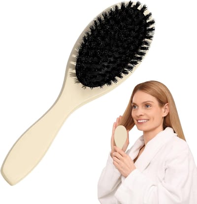 longziming -Haarborstel met 100% Natuurlijke Zwijnenhaar – Zachte Borstel voor Fijn en Dun Haar – Houten Handvat – Glansherstellende Kristal Haarborstel voor Dames, Heren en Kinderen
