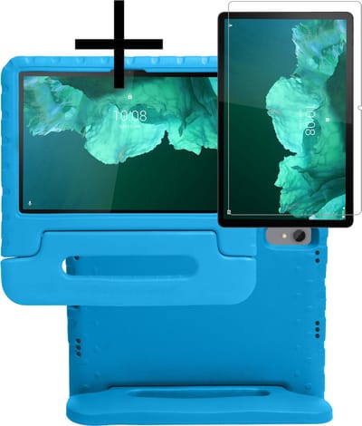 Hoes - Geschikt voor Lenovo Tab P11 - Met Screenprotector - Kinderhoes Shockproof Bumper - Kidsproof Case - Tablet Hoesje - Kinder Cover - Blauw