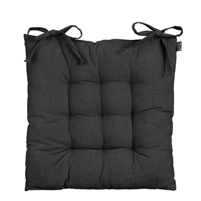 Mica Decorations stoelkussen Paddy matras - zwart - 46 x 46 x 7 cm - touwtjes sluiting - binnen/buiten - platte zitkussens - wicker kussens